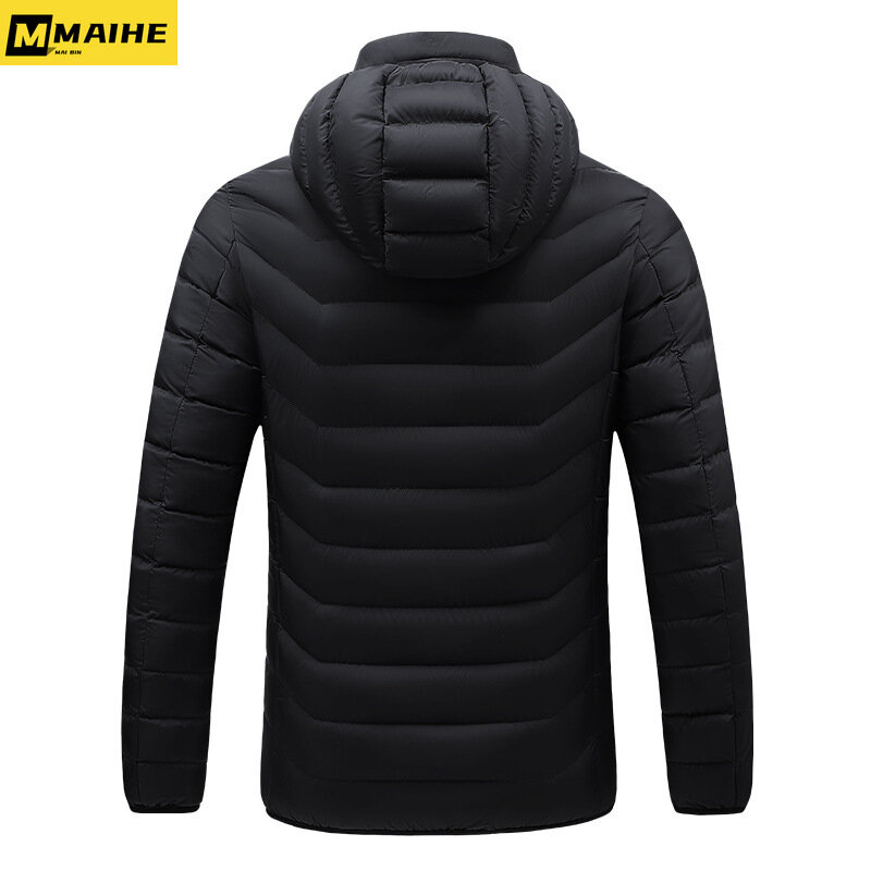 Zone 15 스마트 히팅 남성용 겨울 재킷, USB 온도조절기 단색 후드 코트, 난방 의류, 방수 보온 파카,-20 ℃