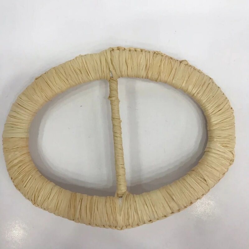 Manufacturer wholesale Australian Raffia hand-woven craft belt head button belt buckle oval natural and environmentally friendly