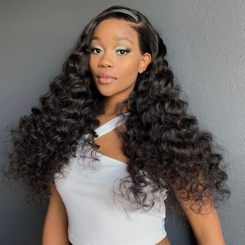 26 inch 180%Density Long Black Glueless Preplucked Deep Wave Curly Lace Front Wig For Black Women With BabyHair Daily Cosplay