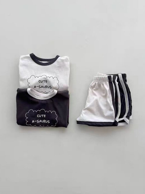 Детский хлопковый комплект с шортами и надписью, с коротким рукавом