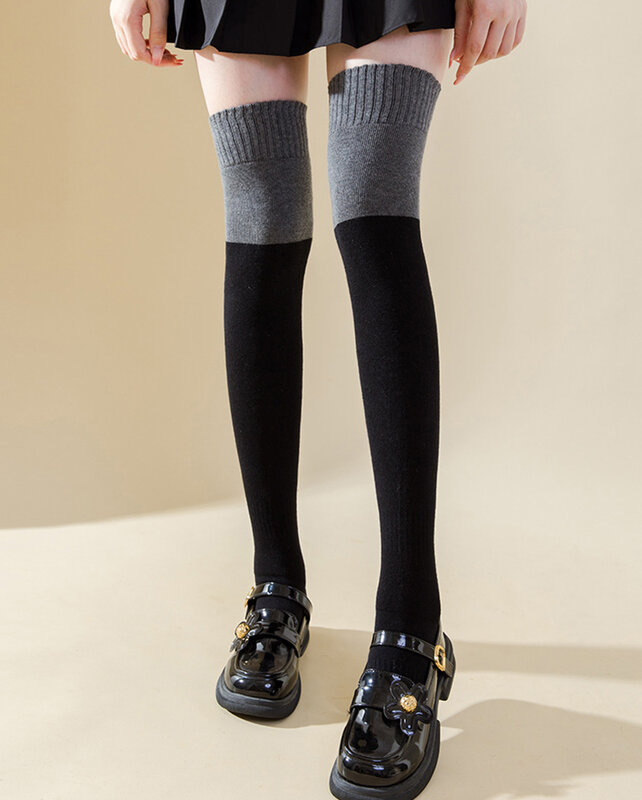 Winter Long Tube Thick High Tube Socks Knee-Length Socks Cotton Plus Velvet Thermal Socks Terry Solid Color Women's Calf Socks