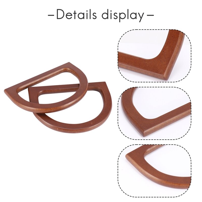 4 buah gagang dompet kayu berbentuk D, gagang pengganti kayu untuk tas DIY tas dompet tas jinjing pembuatan kopling