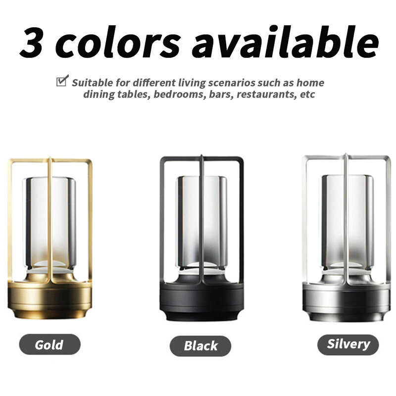 Cordless Table Lamps Powerful 2000mAh USB Rechargeable 3 Colors Change Dimmable Portable Light For Bedroom Living Room