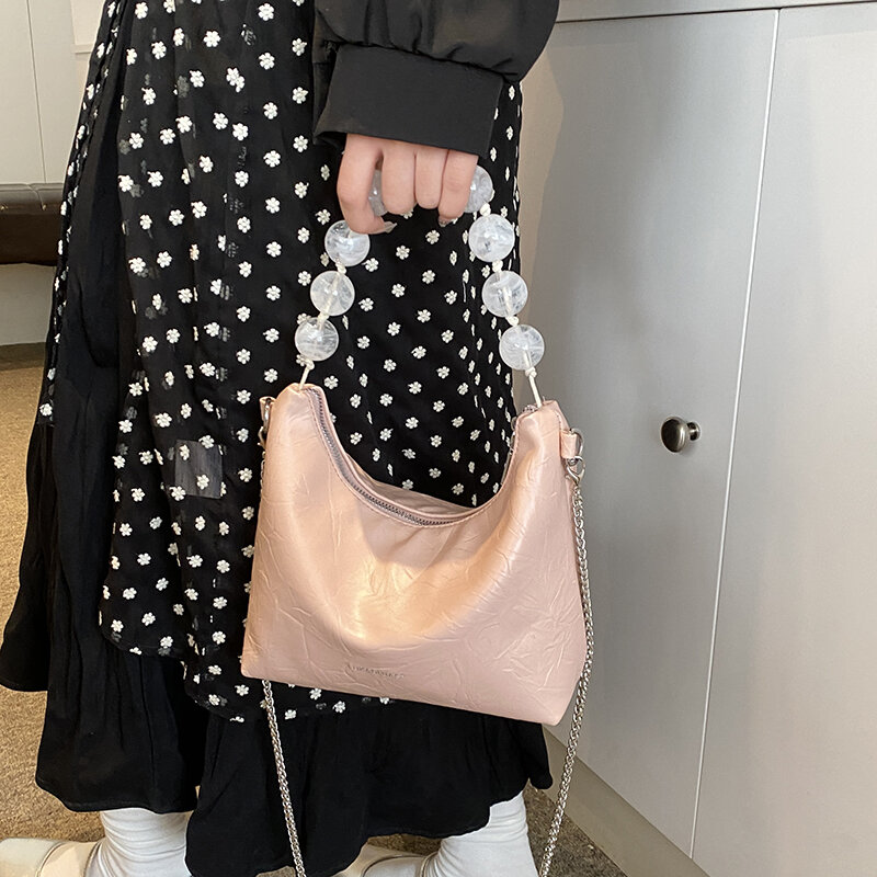 Pequenos sacos tiracolo de couro PU para mulheres, moda coreana, bolsa de ombro feminina, correntes de luxo, bolsas e bolsas, 2024