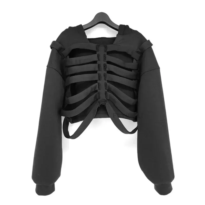 Long Sleeved Hoodie Skull Hollow Solid Color Pullover Sweatshirt Street Style Spring and Autumn Party Halloween 2024 New YDL36