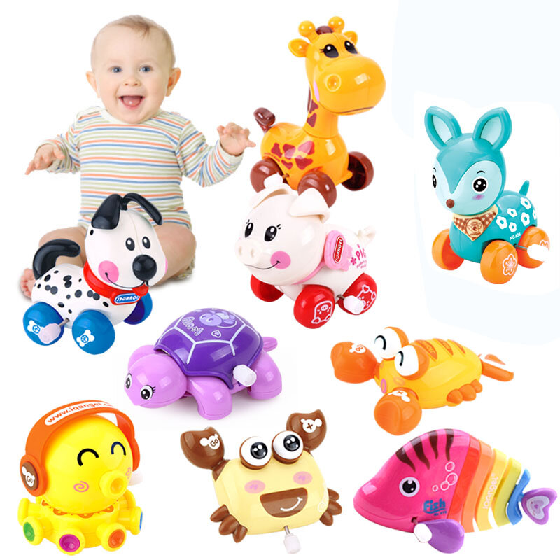 Mainan mesin jam hewan kartun lucu, mainan bayi klasik