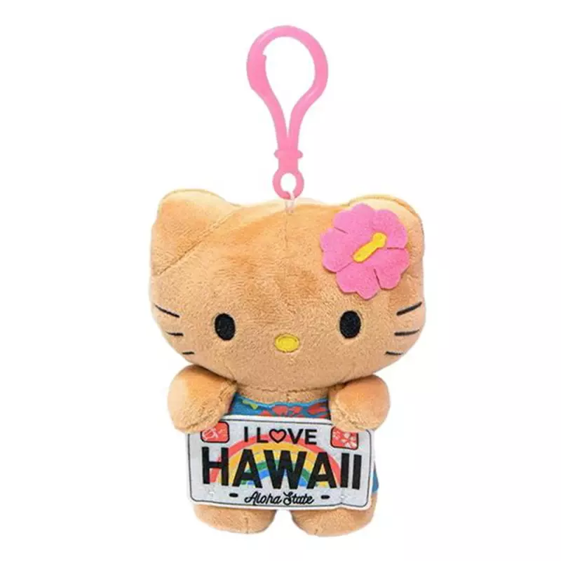 16Cm Anime Sanrio Hello Kitty Kuromi Pluche Poppen Gevulde Sleutelhanger Donkere Huid Hawaiiaanse Serie Cartoon Pluche Speelgoed Tas Hanger Bedels