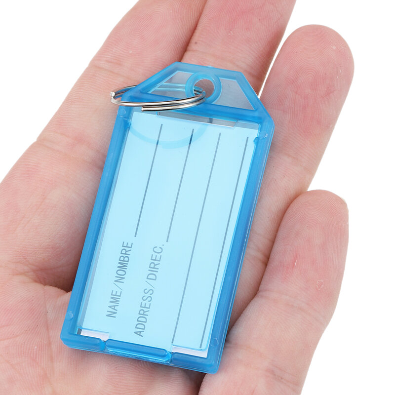 Etiquetas de plástico con solapa para llaves, 10 piezas, anillo dividido fuerte para ventana, llavero de identificación DIY, equipaje, mochila, etiqueta de identificación de llaves de coche