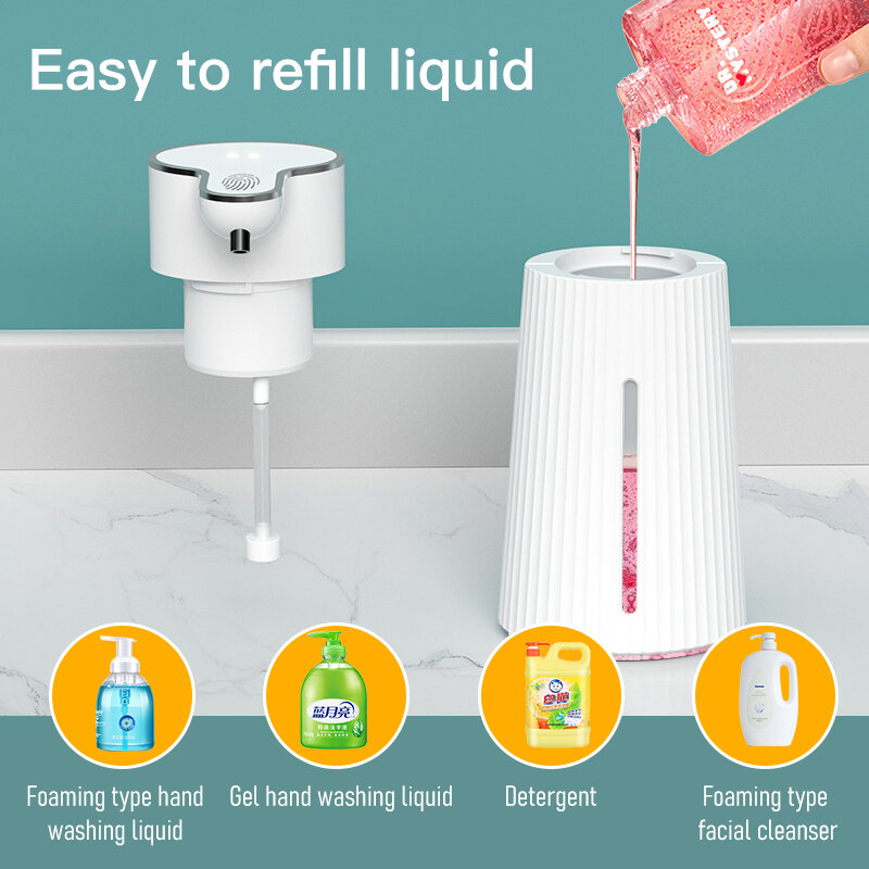 Dispensadores automáticos de espuma para banheiro, máquina de lavar mão inteligente, carregamento USB, branco, alta qualidade, material ABS, 400ml