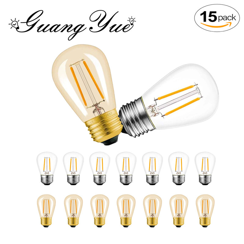 Bombillas LED Vintage de plástico para decoración de bodas, 15 piezas, S14, E27, E26, 110V, 220V, 2W, color blanco cálido e inastillable