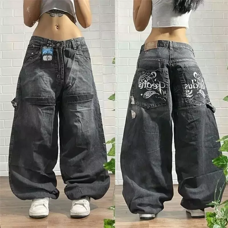 New Y2K Retro Fashion Washed Jeans Street Harajuku Loose Casual Straight Mop Pants Lovers Street Joker Wide-leg Denim Trousers
