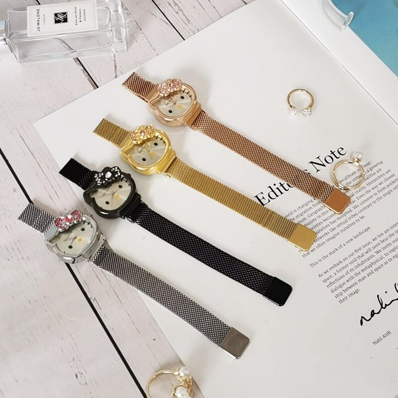 Reloj de lujo a la moda para mujer y niña, pulsera de acero inoxidable plateado, bonito reloj de pulsera de cristal dorado