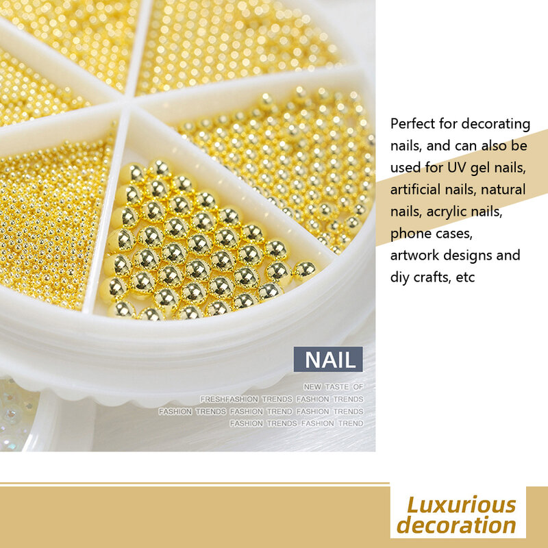 Ensemble de 6 types de perles en métal mixte pour la décoration des ongles, perles de caviar pour les ongles de 0,8-1,5 mm pour des designs 3D et des bijoux