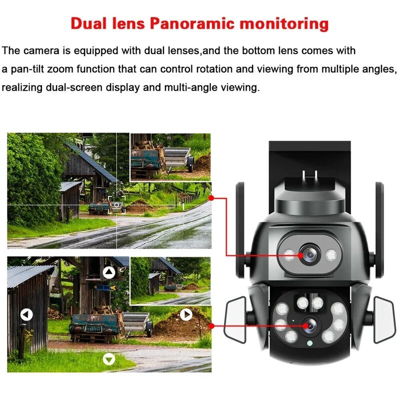 4K HD Outdoor Wifi IP Security Camera Dual Lens Auto Tracking PTZ Wireless CCTV Surveillance Camera Color Night Vision IP Cam