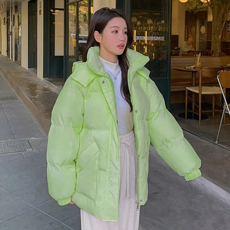 韓国版の厚手のコットンパンフード付きジャケット,ルーズフィット,大学スタイル