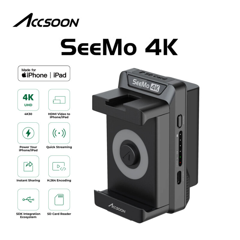 بطاقة التقاط فيديو Accsoon-Seemo HDMI للكاميرا ، البث المباشر ، شاشة تسجيل الفيديو ، iPhone ، iPad ، IOS ، P60 ، 4K