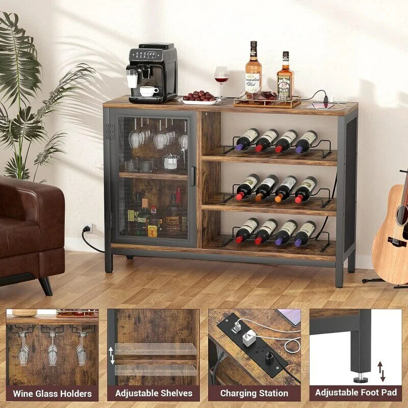 Homeeasy-armario de Bar de vino con tomas de corriente, café Industrial para licor y vasos, barra de granja R