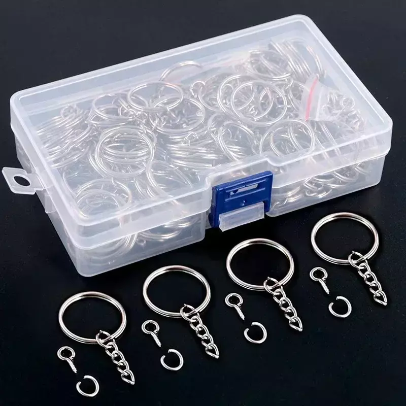 50pcs Stainless Steel Hole Flat Key Ring DIY Bag Pendant Buckles Making Polished Keychains Line Split Rings Jewelry Findings