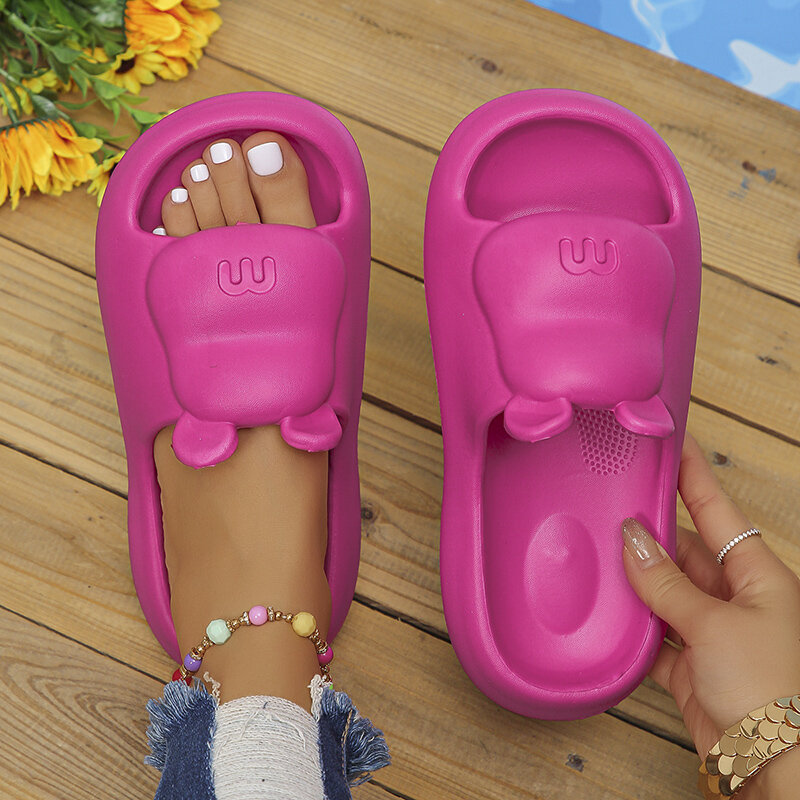 Zapatillas de plataforma de dibujos animados para mujer, chanclas antideslizantes de suela suave, suela gruesa de Eva, zapatos de playa para parejas, novedad de 2024