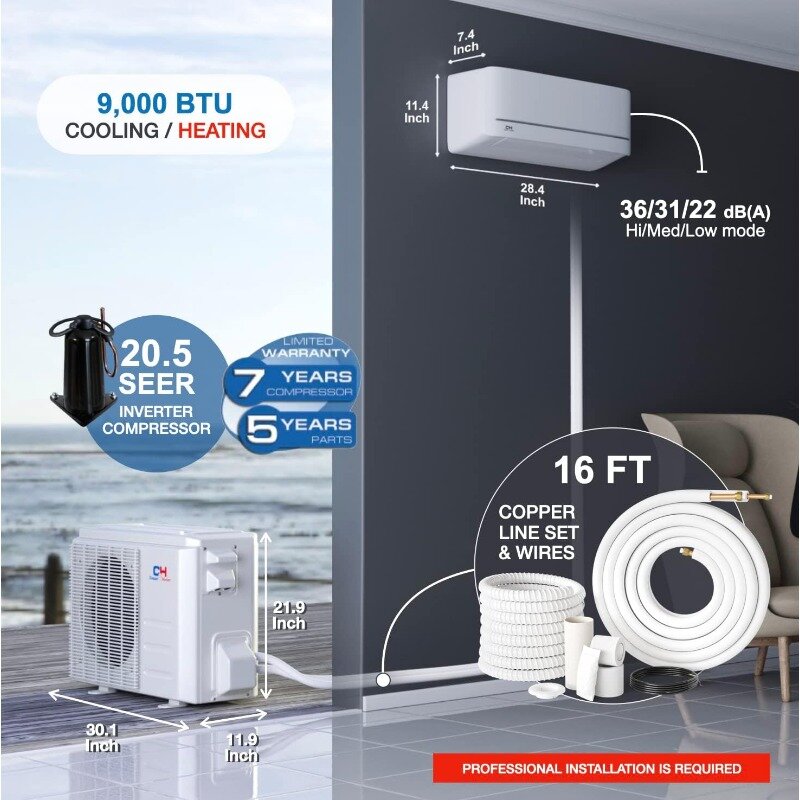 Cooper & Hunter Mia-Serie, Mini Split-Airconditioner En Verwarming, 9,000 Btu