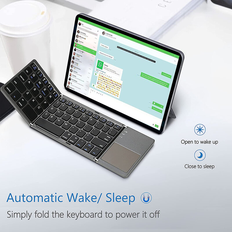 Keyboard Mini lipat Bluetooth, nirkabel portabel Universal dapat dilipat dengan Touchpad untuk Windows Android IOS Tablet iPad