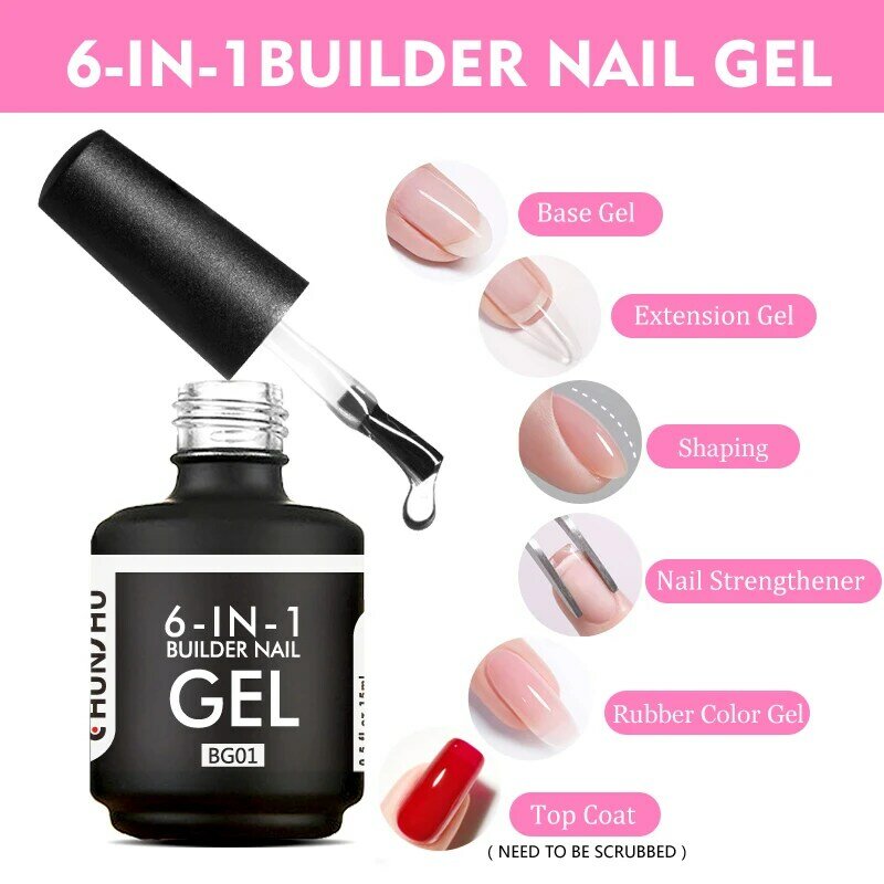 CHUNSHU 15ML Builder Gel per unghie In una bottiglia 6 in1 Neon Color Nail Construction Extension Gel Polish Clear Pink UV Led Base Top Coat
