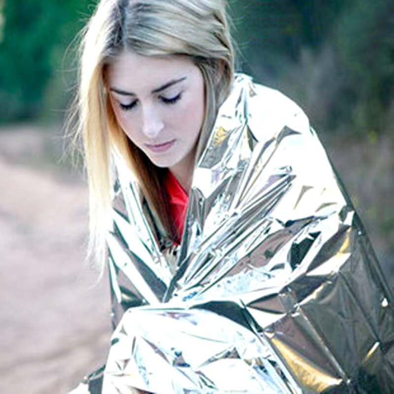 Cobertor de sobrevivência prata dupla face, impermeável, proteção solar, tempo frio