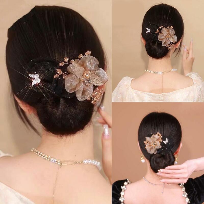 Vintage Flower Disk Hair Artifact Hair Bun Maker Ponytail Tools Scrunchies Accessories Hair Styling Hair Women Girls Holder W0T1