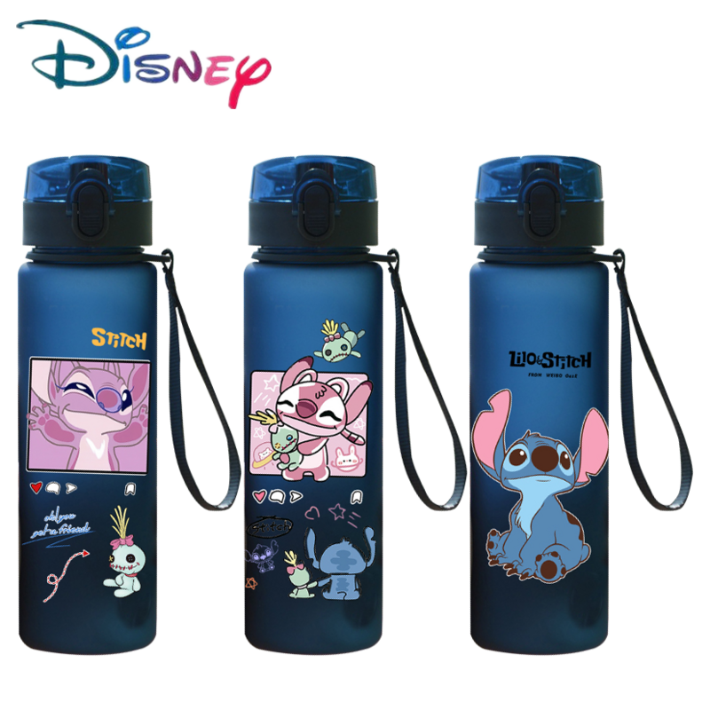 Taza de agua de dibujos animados de Ángel Stitch para adultos, plástico portátil de gran capacidad, figuras de dibujos animados, taza transparente, botella de agua para deportes al aire libre, 560ML