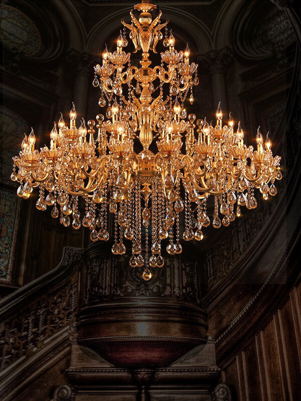 Большая Королевская Золотая хрустальная люстра, раннее освещение интерьера для гостиной, отеля, освещение для виллы