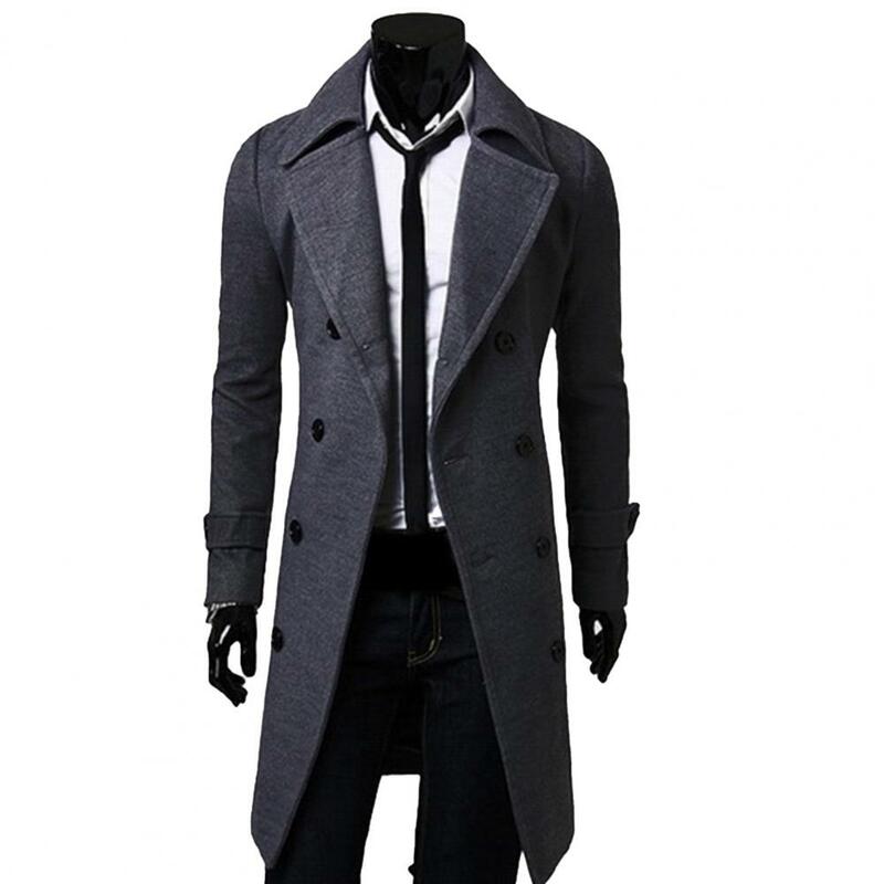 Męska płaszcze wełniane klapa długi płaszcz kurtka dwurzędowy jednokolorowy płaszcz jesienno-zimowy gruby długi płaszcz znosić