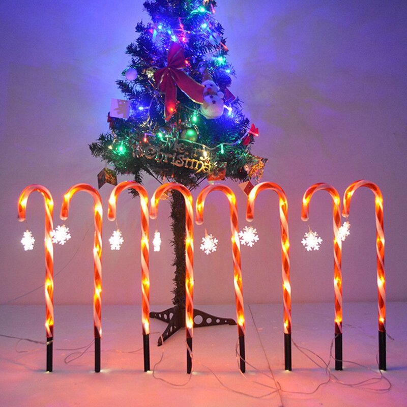 عيد الميلاد الحلوى قصب أضواء ، الأحمر والأبيض مسار صنع أضواء ، في الهواء الطلق ساحة المشهد أضواء ، 15"