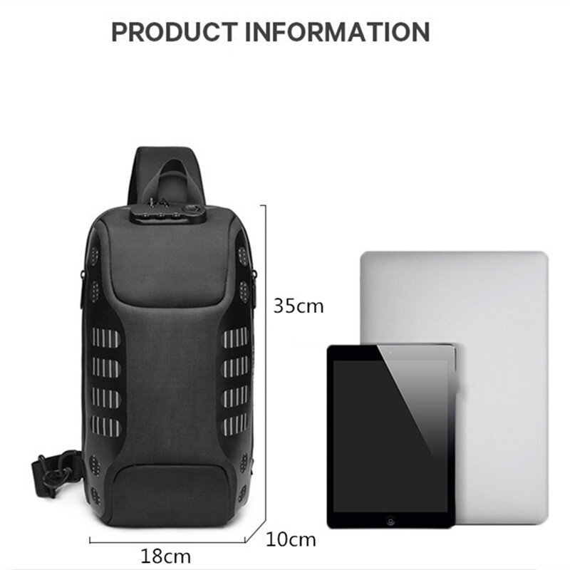 OZUKO Anti-Roubo Sling Shoulder Bag, Crossbody, Mochila Peito Impermeável com Porta De Carregamento USB