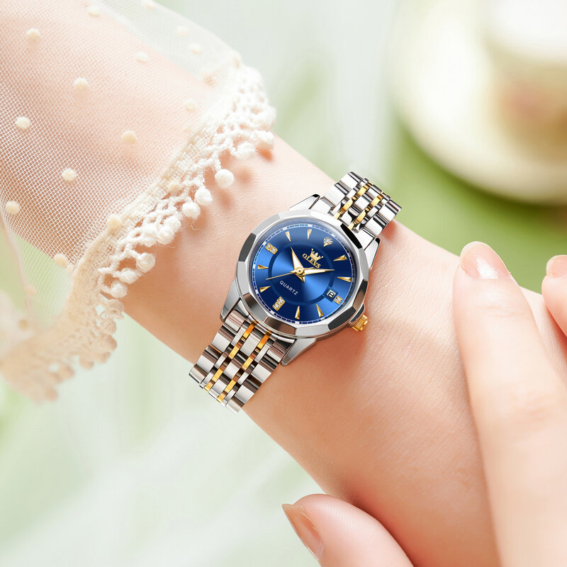 OLEVS Fashion Women's Watches Waterproof Calendar Elegant Quartz Watch for Lady Necklace Bracelet Gift Box Set Versatile Watch