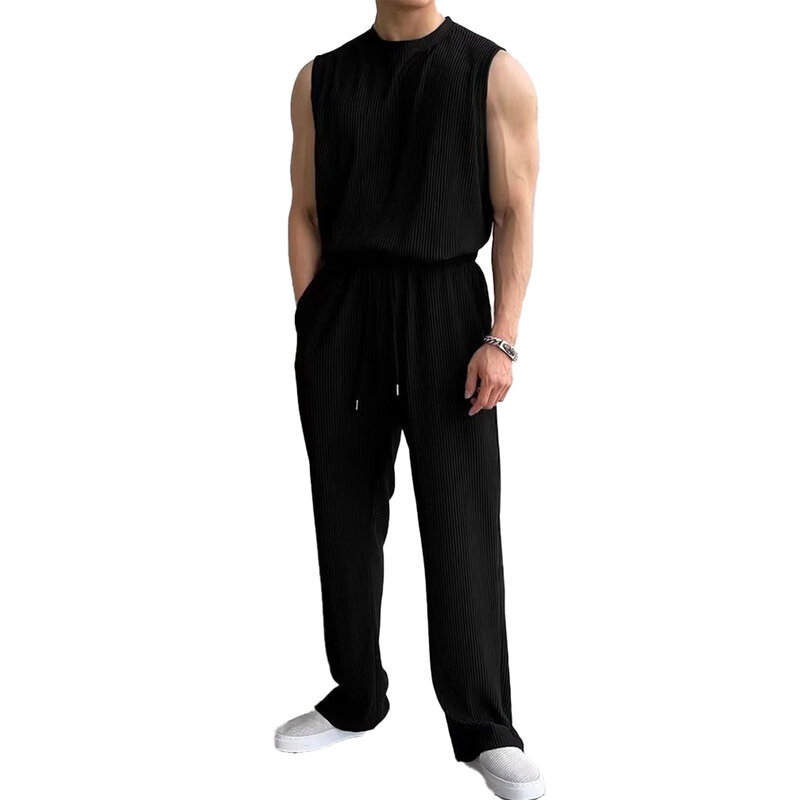 Fashion Comfortable Casual Sets Men\'s Casual Sets Casual Loose O Neck Regular Sleeveless Slight Stretch Solid