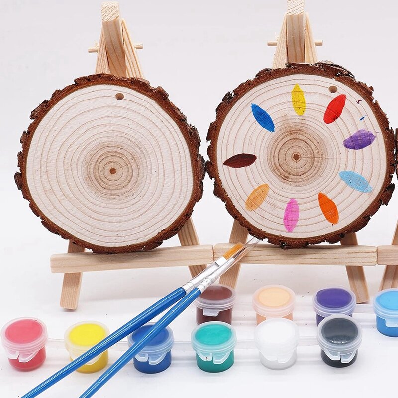 30Piece Natural Rounds Unfinished Wooden Circles Wood Ornaments Craft Supplies Wood Slices 3.5-4.0 Inch DIY And Painting