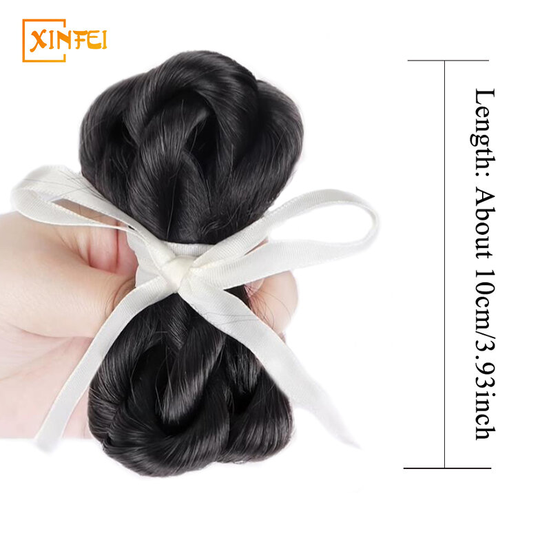 Synthetic Wig Women's White Ribbon Double Ball Head Chignon Sweet Fluffy High Temperature Fiber Natural Hair Extension A Pair