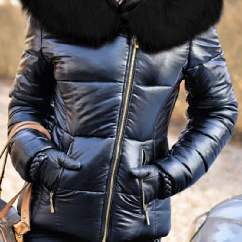 Manteau d'hiver à capuche patchwork moelleux avec poche zippée, rouge, grande taille, 03 manteau