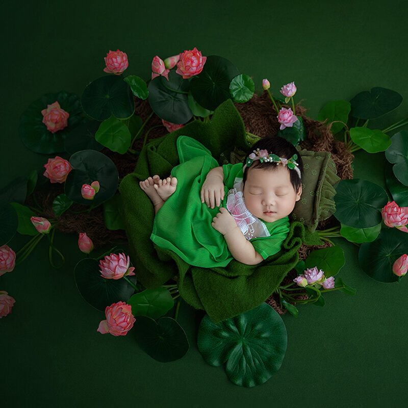 Baby Fotografie Rekwisieten Kleding Baby Meisje Jurken Hoofddeksels Lotus Accessoires Prop Kleine Frisse Stijl Thema Baby Creatieve Foto