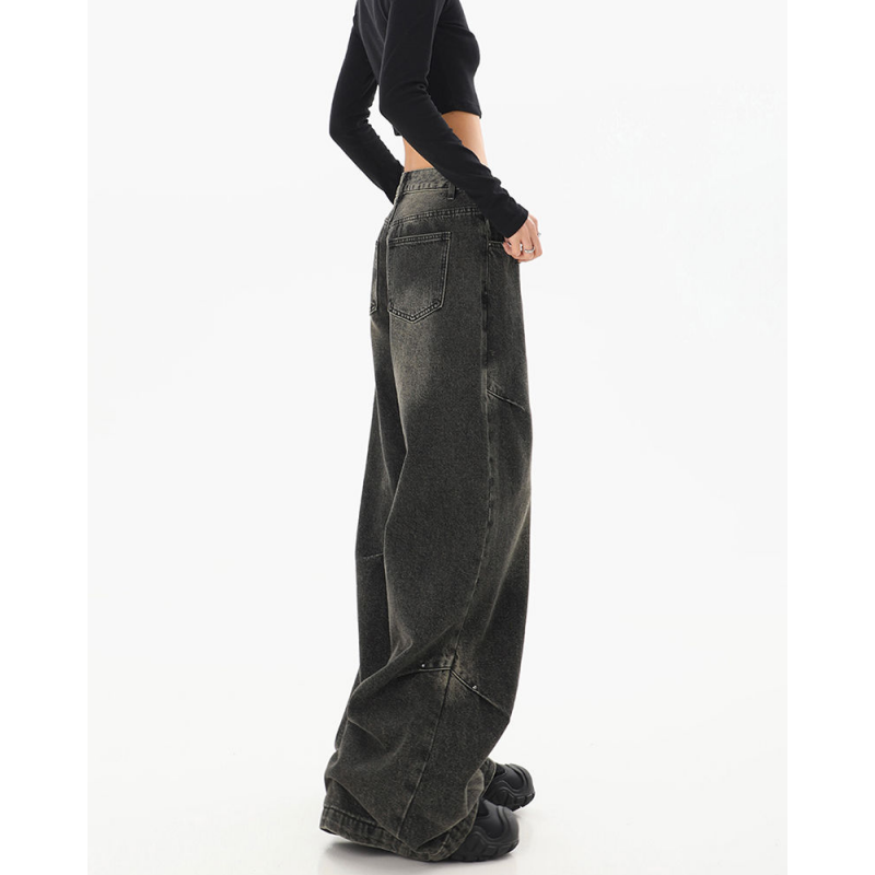Pantalones vaqueros negros de cintura alta para mujer, ropa de calle Vintage, estilo Hip-hop, pierna ancha, Y2K, 2024