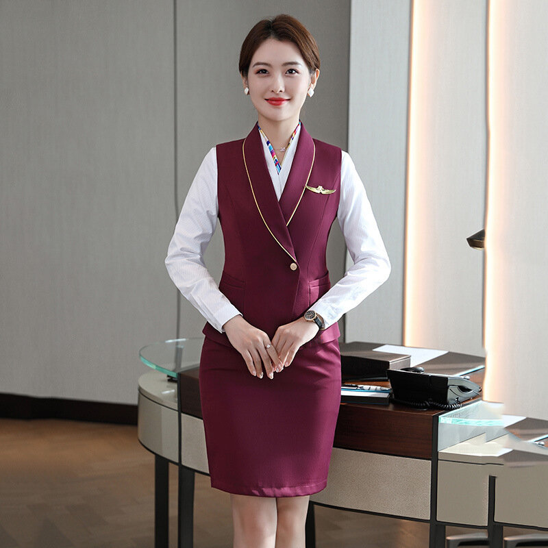 A88 hostess uniforme Hotel reception cameriera abiti da lavoro assistente di volo di fascia alta abiti da lavoro tuta professionale