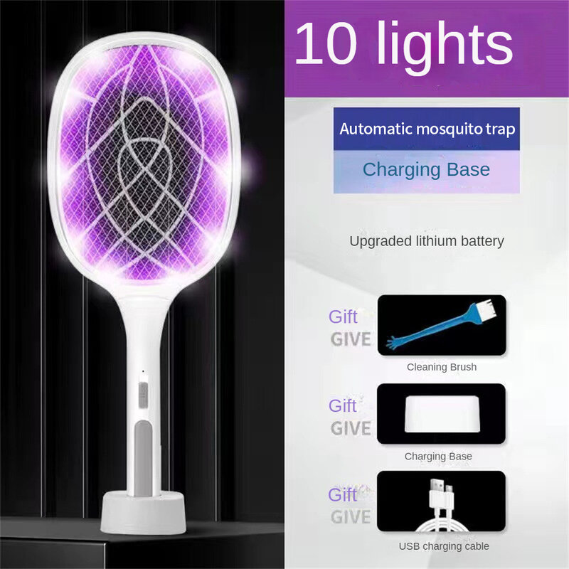 Lampu pembunuh nyamuk Two-in-One 10 LED, lampu nyamuk 3000V elektrik serangga Zapper USB dapat diisi ulang perangkap lalat musim panas
