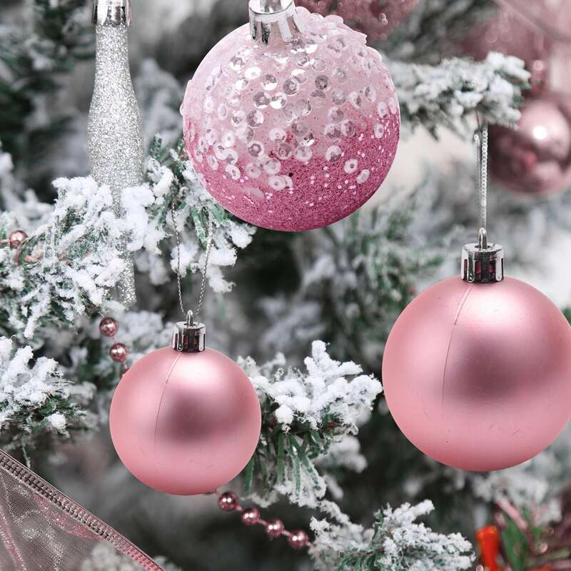 الوردي عيد الميلاد الكرة الحلي ، كرات معلقة ، زينة شجرة عيد الميلاد ، ديكور المنزل حفلة السنة الجديدة ، 2.36 "، 9 قطعة
