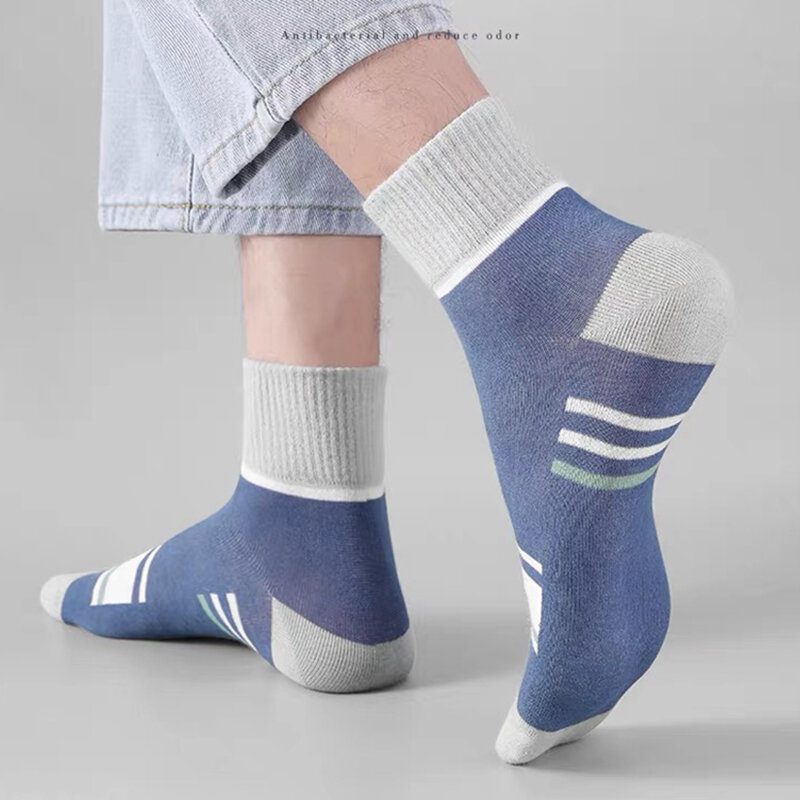 5 paia di calzini di cotone da uomo calzini Casual a righe primaverili calzini da lavoro antibatterici Anti-odore da uomo calzini sportivi di alta qualità