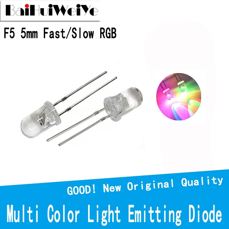50 unids/lote F5 redondo 5mm rápido/lento RGB Flash rojo verde azul arco iris multicolor diodo emisor de luz redondo LED a todo Color DIY