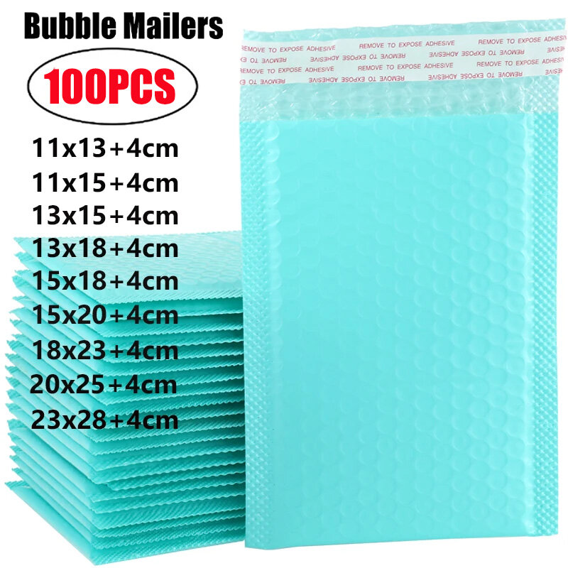Sobres acolchados de espuma para regalo, autosellado de polietileno con sobres de burbujas, color azul, 100 piezas, 25x30cm