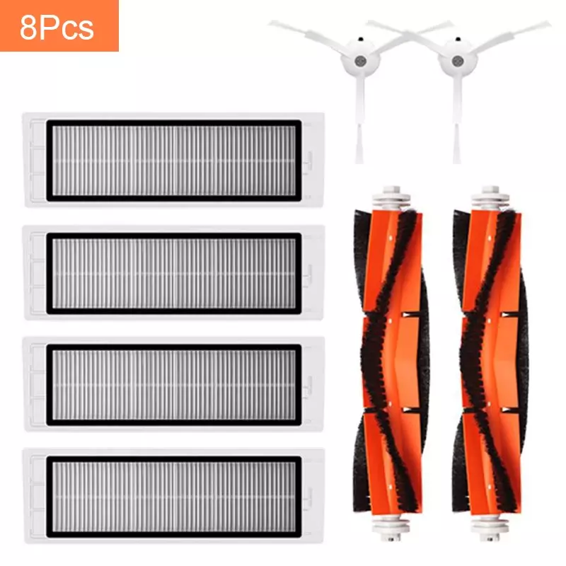 8PCS Mi Robot Vacuum Cleaner Parts Replacement Kit  Main Brush Filters Side Brushes Accessories For Xiaomi Robo2 Robot S51 S50
