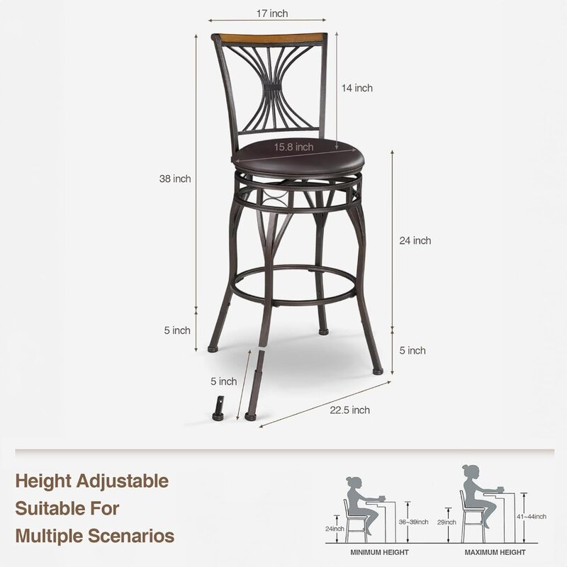 24/29 Cal stołki barowe zestaw 2, Vintage obrotowe stołki barowe z tyłu, regulowany fotel wysokości taborety,