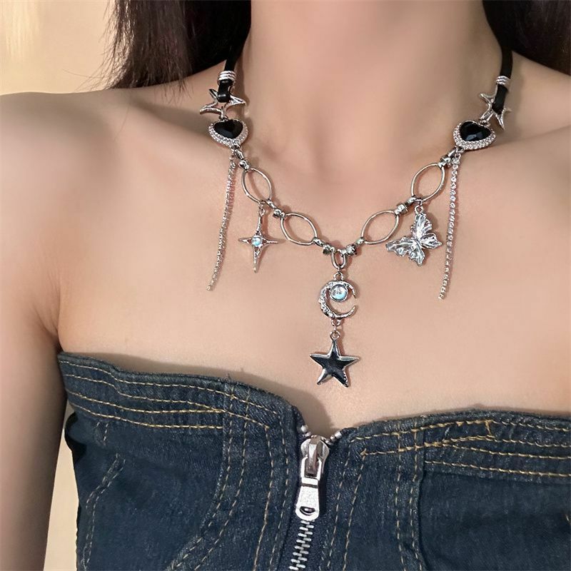 Black Diamond Punk Choker Necklace Sweet and Cool Spicy Girl Subculture Dark Gothic Heavy Industry Crowd Design Asia