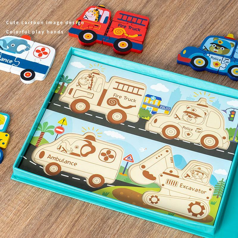 Houten Puzzels Voor Peuters 1-3 3d Dier/Verkeer Puzzel Bord Montessori Stam Educatief Voorschoolse Speelgoed Geschenken Voor Kleur &